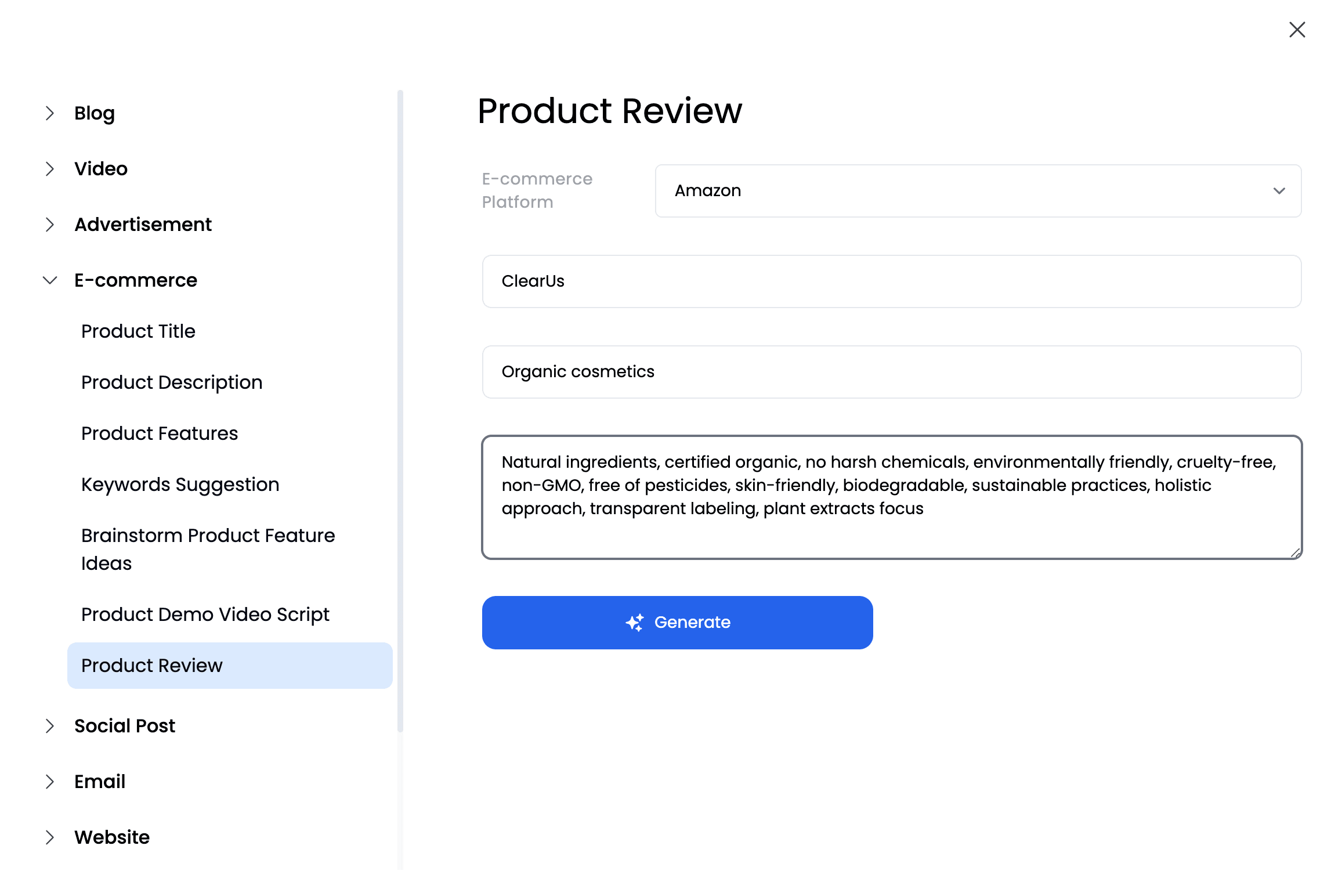 Product Reciew Generator Template