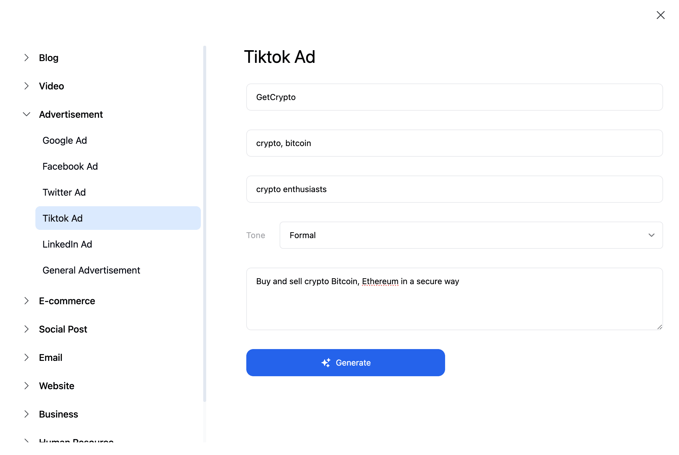 TikTok Ad Generator Template