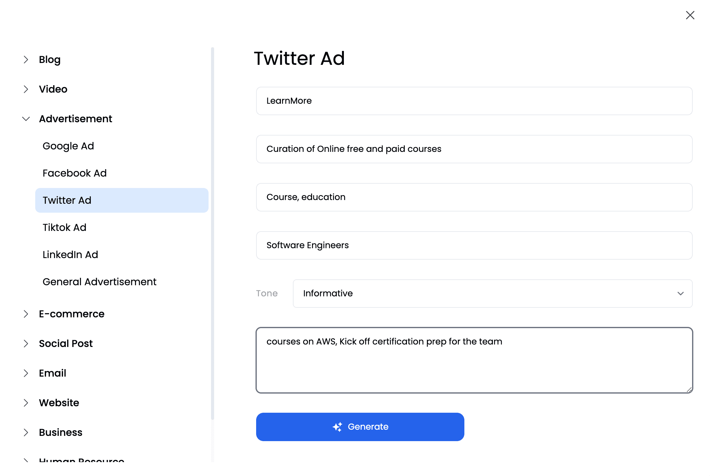 Twitter Ad Generator Template