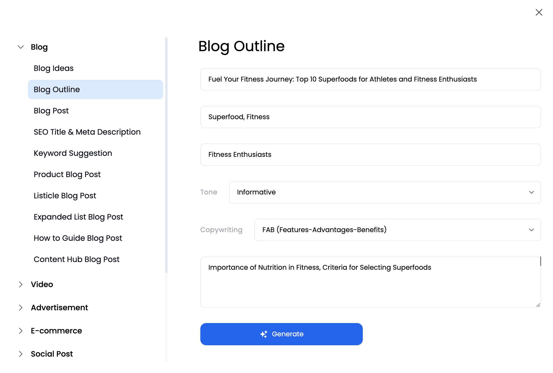 Blog Outline Generator Template