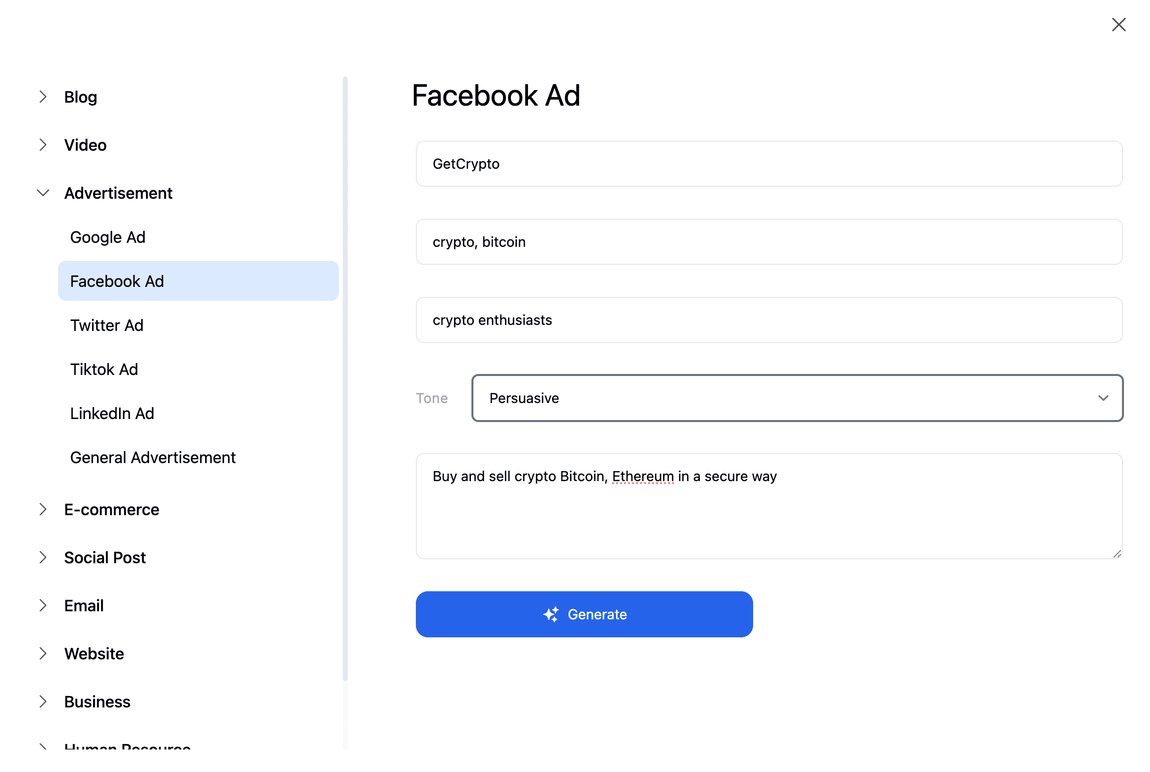 Facebook Ad Generator 1