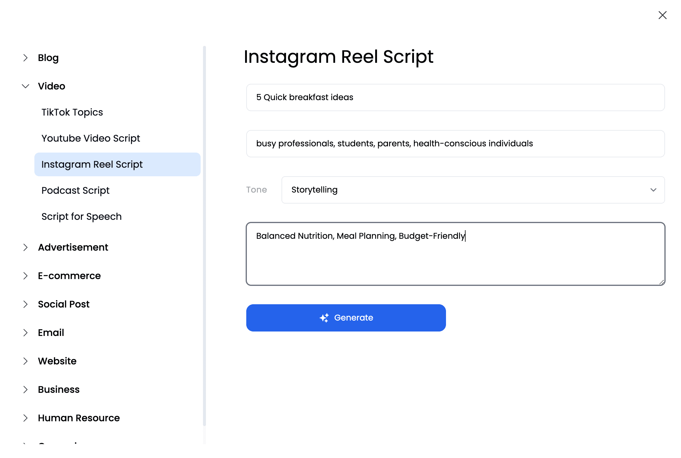 Instagram Reel Script Generator Template