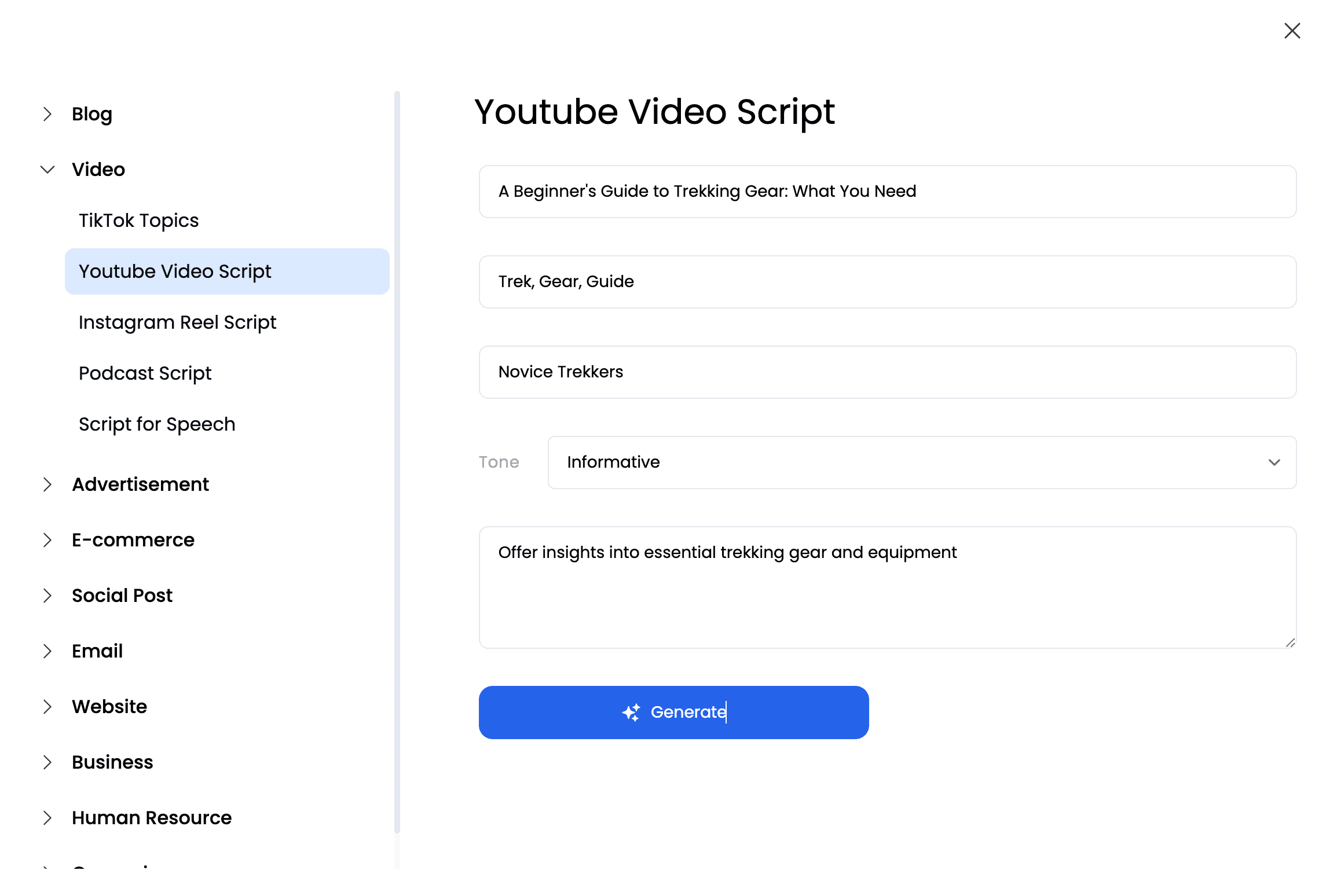 YouTube Script Generator Template